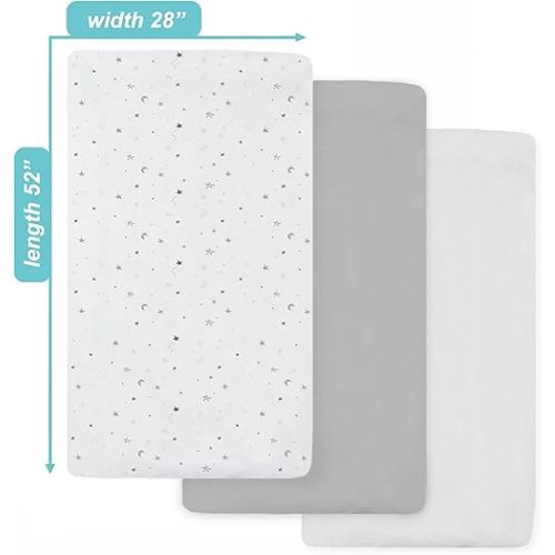 American Baby Company 3 Pack Fitted Crib Sheets 28" x 52", Soft Breathable Neutral 100% Cotton Jersey Sheet, Gray Stars/Gray/White, for Boys and Girls, Fits Crib and Toddler Bed mattresses