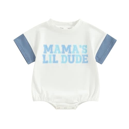 Bonangber Baby Boy Bubble Romper Daddys/Mamas Lil Dude Color Block Short Sleeve Oversized Bodysuit Newborn Summer Outfit