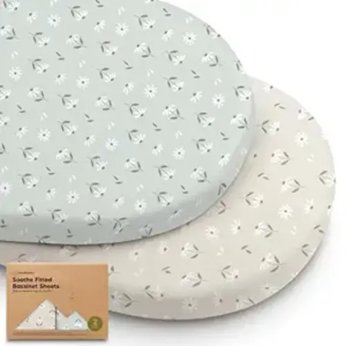 2pk Organic Baby Bassinet Sheets Boys, Girls, Fitted Sheet (Daisies) | 100% Cotton Bassinet Mattress Sheets, Compatible with Halo Bassinest Swivel Sleeper, Graco, Baby Delight, Universal Fitted