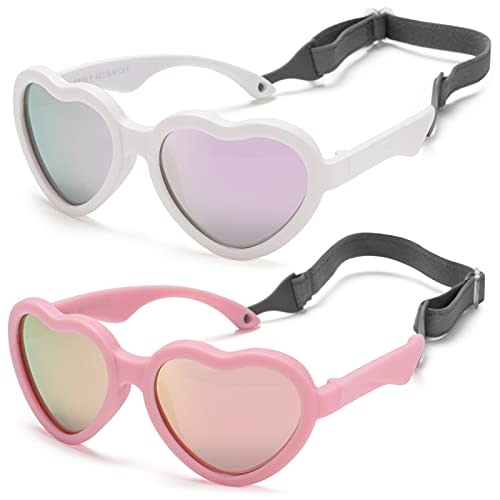 Flexible Heart Shaped Baby Polarized Sunglasses with Strap Adjustable Toddler & Infant Age 0-24 Months