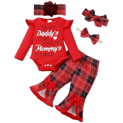 SUNNY PIGGY Newborn Baby Girl Clothes Infant Outfits Romper Floral Fall Outfit Bell Bottoms Pant Sets Hat Headband Flowerpant