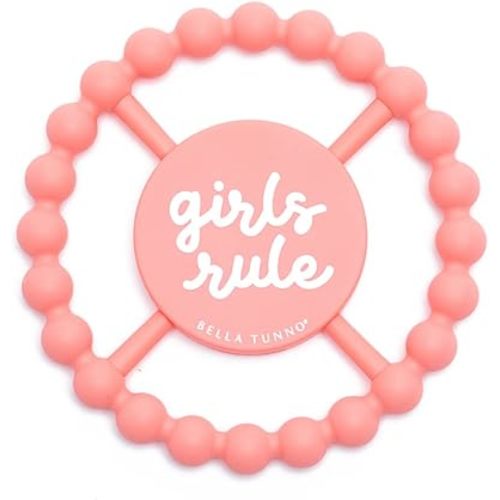 Bella Tunno Happy Teether for Girls– Soft & Easy Grip Baby Girl Teether Toy, Silicone Teether Ring to Help Soothe Gums, Non-Toxic and BPA Free, Girls Rule