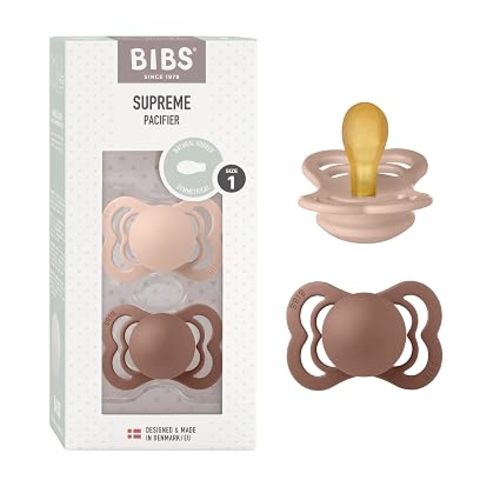 BIBS Pacifiers - Supreme Collection | BPA-Free Baby Pacifier | Made in Denmark | Set of 2 Woodchuck/Blush Color Premium Soothers | Size 0-6 Months