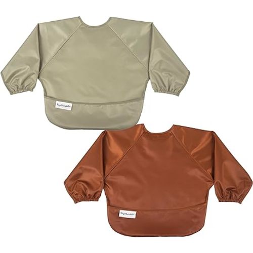 Tiny Twinkle Mess Proof Baby Bib, 2 Pack Long Sleeve Bib Outfit, Waterproof Bibs for Toddlers, Machine Washable, Tug Proof