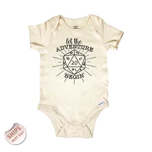 Let The Adventure Begin Baby Bodysuit, Gaming Dice Sweater, Pregnancy Announcement, D&D, 20-Sided Die, Baby Shower Gift, 2000308