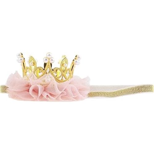Princess Toddler Girls Crown Tiaras Baby Elastic Birthday Party Crown Headband Photo Props Gift (Pear&Gold)