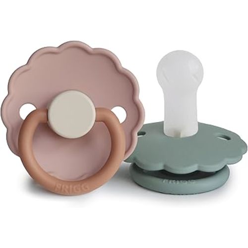 FRIGG Daisy SilkySoft Silicone Baby Pacifier | Made in Denmark | BPA-Free (Biscuit/Lily Pad, 6-18 Months)