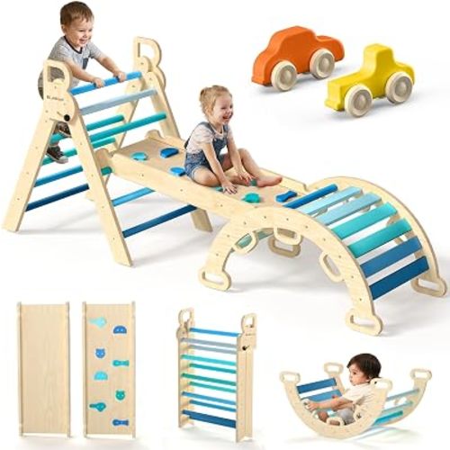BlueWood Pikler Triangle Set with Safe Handle, Climbing Toys for 1-3 Year