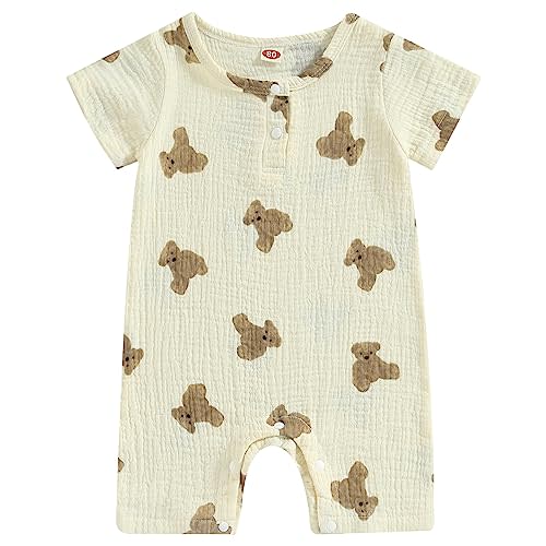 Mubineo Infant Baby Boy Girl Summer Fall Basic Plain Button Short Sleeve Romper Jumpsuit Clothes
