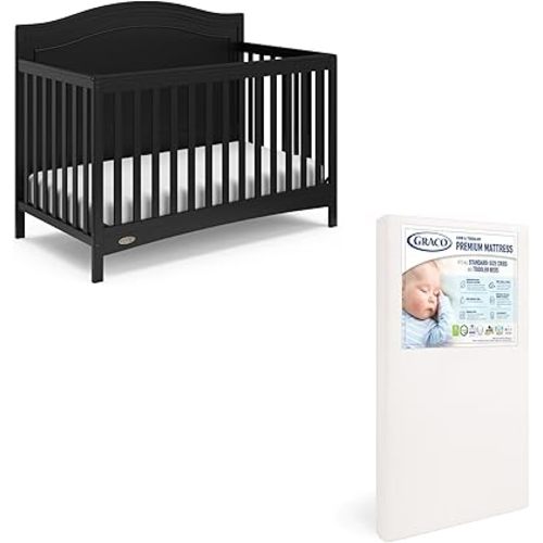 Graco Paris Crib and Mattress Nursery Essentials Pack (Black) – GREENGUARD Gold Certified Baby Crib & Crib Mattress, Cribs with Mattress Included, Convertible Crib, Baby Mattresses for Crib