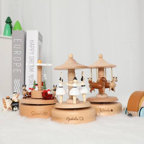 Custom Carousels Music Box for Kids, Engraved Name Wooden Music Box, Baby Shower, Ballerina Music Box, Musical Toy, Birthday Christmas Gift
