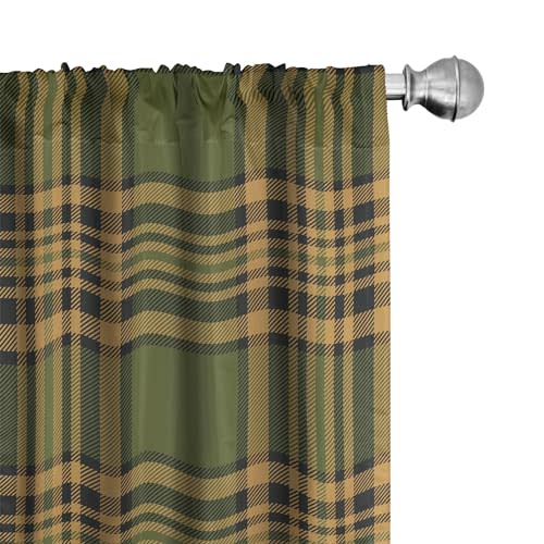 Lunarable Plaid Curtains, Tartan Pattern in Autumn Tones Old Fashioned Design Country Illustration, Window Treatments 2 Panel Set for Living Room Bedroom, Pair of - 28" x 84", Olive