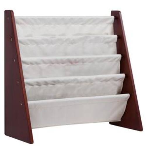 Classic 24 in. Cherry with Tan Polyester 4-Shelf Sling Bookcase