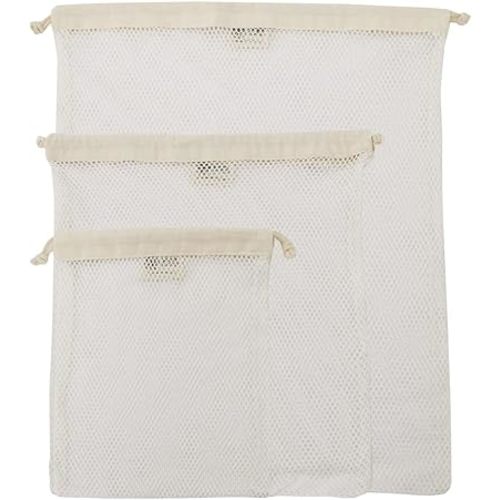 Organic Cotton Mesh Laundry Bag; Machine Washing Bags for Delicates, Lingerie and Garments, Set of 3 (S, M, L)