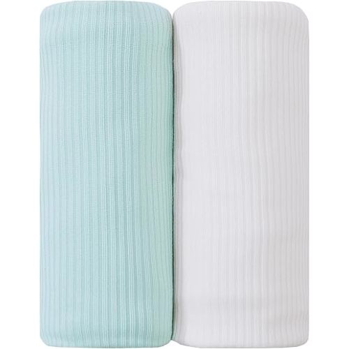 Jersey Swaddle Blanket, Ultra Soft Stretchy Receiving Blanket, Baby Girl Newborn Rainbow Swaddle Wrap, 40 x 30 inches, 2 Pcs, White & Green