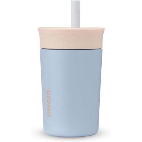 Owala Kids Insulation Stainless Steel Tumbler with Spill Resistant Flexible Straw, Easy to Clean, Kids Water Bottle, Great for Travel, Dishwasher Safe, 12 Oz, Tan and Blue (Seas the Day)