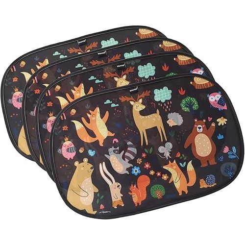 Enovoe 2 Pack Animals Cartoon Car Window Sun Shades for Kids - 21x14 Inches - Baby Sun Shades - Glare and UV Rays Protection Car Window Shades, Suitable for SUVs, Minivans and Full Size Cars
