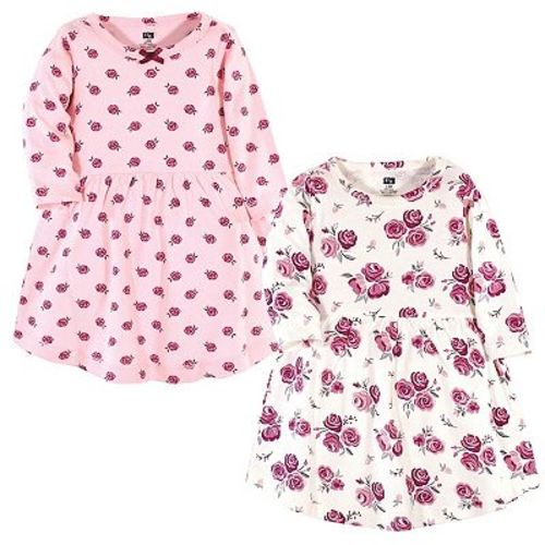 Hudson Baby Infant and Toddler Girl Cotton Long-Sleeve Dresses 2pk, Rose