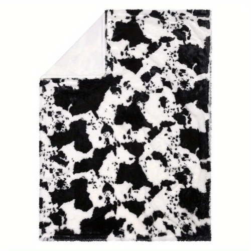 Cow Print Plush Baby Blanket-Cow Print Plush, White Back, Black, White, 30 in x 40 in, 280gsm