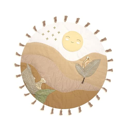 Crane Baby Activity Mat with Interactive Toys, Safari Zoo Themed Tummy Time Floor Mat, 36x36 Quilted Cotton Playmat, Infant Development Toys, Playmats for Newborn