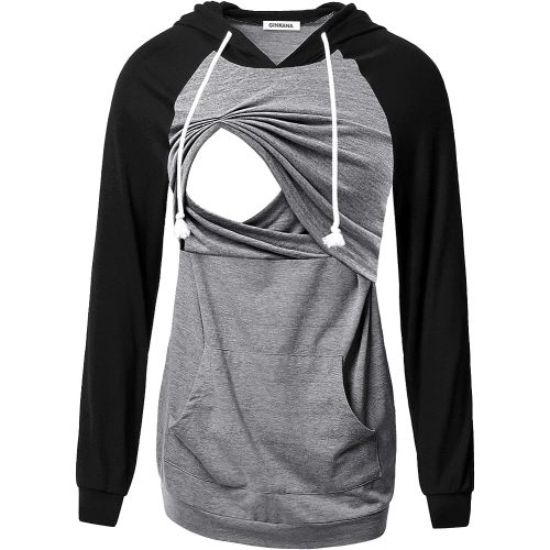 GINKANA Women's Nursing Hoodie Sweatshirt Long Sleeves Breastfeeding Maternity Tops Casual Clothes