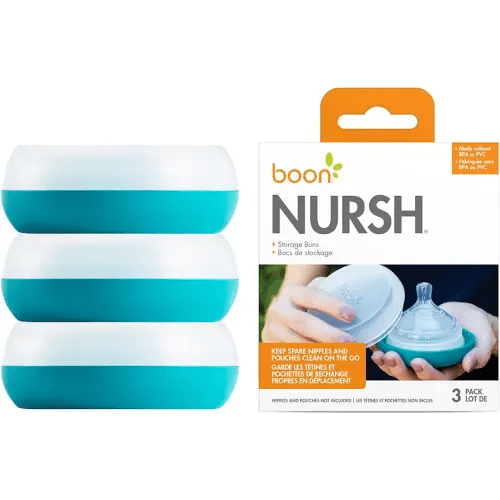Boon Baby Bottle Storage Buns - Travel Holders for Nursh Bottles - Blue and White, 3 Count