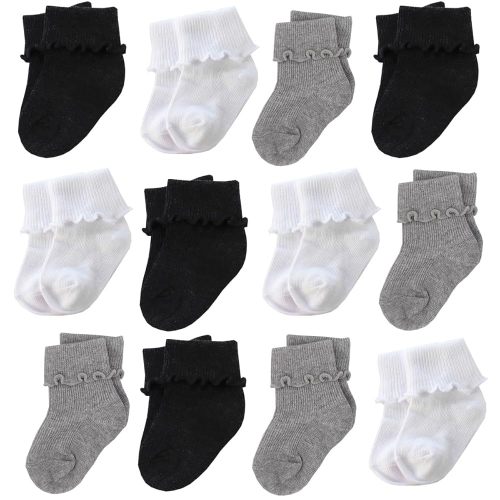 6 &12 Pairs Infant Toddler Baby Kids Turn Cuff Ruffle Cotton Socks