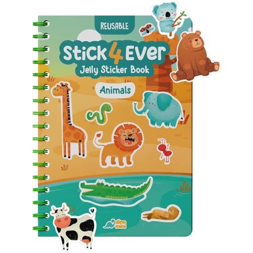 Stick4Ever Jelly Sticker Book - Waterproof, Easy to Clean Jelly Stickers - Reusable Sticker Book for Toddlers with 50 Pcs - Stocking Stuffers for Kids (Animals)