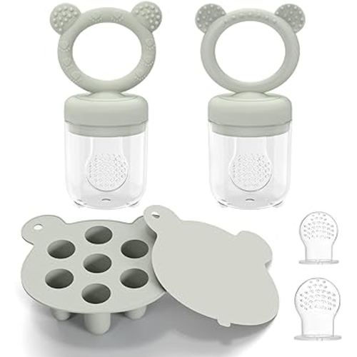 Silicone Breastmilk Popsicle Molds with Baby Food Feeder, BPA Free Fruit Feeder Pacifier with Frozen Ice Tray for Baby Feeding Safely, Infant Fruit Teething Toy (Light Grey)