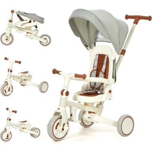 7-in-1 Foldable Baby Tricycle with Adjustable Parent Handle,Toddler Trike with Safety Harness