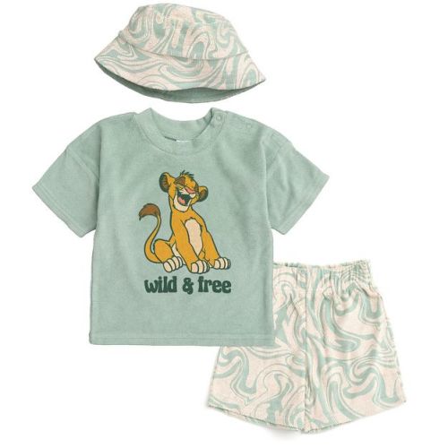 Disney Lion King Simba Infant Baby Boys T-Shirt Shorts and Bucket Sun Hat 3 Piece Outfit Set Green 12 Months