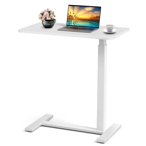 ACCVER Adjustable Overbed Table with Wheels for Hospital and Home Use, Rolling Laptop Desk and Mobile Standing Desk Portable Convenient Height, White