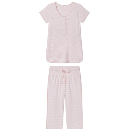 LAKE | Women | Pima Cotton Pajamas | English Rose Stripe Maternity Short Long Set
