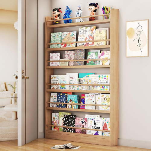 WYH Behind The Door Bookshelf, 6-Tier Wooden Bookcases with Open Display Shelves, Behind The Door Storage Organizer for Toys and Books, Space-Saving Wall Mount Narrow Book Shelf