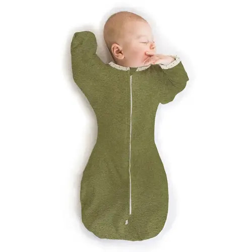 SwaddleDesigns Transitional Swaddle Sack, Arms Up Half-Length Sleeves & Mitten Cuffs, Swaddle for Newborn Transition to Baby Sleep Sack Wearable Blanket, 0-3 Month, 6-14 lb, Heathered Green Turtle