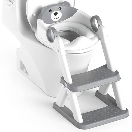 Potty Training Seat, Upgrade Toddler Toilet Seat for Kids Boys Girls, 2 in 1 Potty Training Toilet, Splash Guard Anti-Slip Pad Step Stool - A-Gray