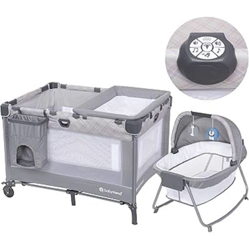 Baby Trend Lullaby Nursery Suite EZ-Fold Playard with Portable Rocking Lounger, Madrid Plaid
