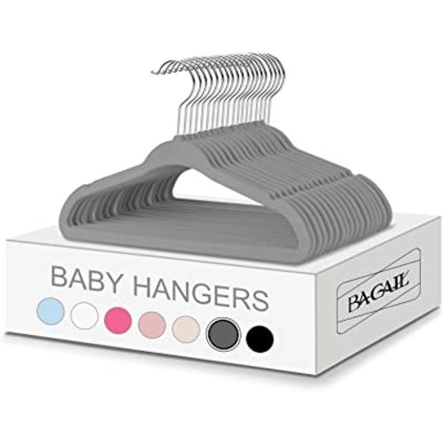 BAGAIL Kids Velvet Hangers 11” Inch Children's Clothes Hangers Non-Slip Baby Hangers for Infant/Toddler (Grey,50pack)