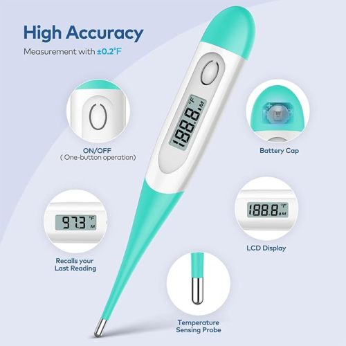 Boncare 10 Seconds Oral Thermometer for Adults and Kids - Accurate & Safe Rectal Thermometer for Baby with Fever Alarm, Digital Thermometer FSA HSA Eligible (Blue Green)