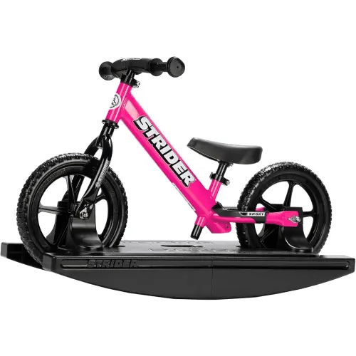 Strider 12” Sport Bike + Rocking Base - Helps Teach Baby How to Ride a Balance Bicycle - for Kids 6 Months to 4 Years - Easy Assembly & Adjustments