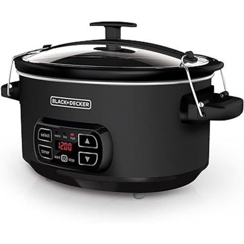 BLACK+DECKER 7-Quart Slow Cooker, SCD4007, Chalkboard Exterior, Locking Lid, 3 Heat Settings, Removable Stoneware Crock