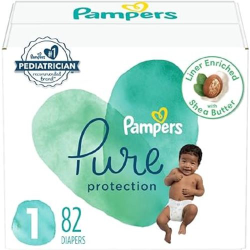 Pampers Pure Protection Diapers - Size 1, 82 Count, Hypoallergenic Premium Disposable Baby Diapers