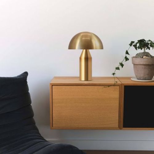 Brightech Venus Mid-century Dimmable (includes Led Light Bulb) Round Desk Table Lamp Antiqued Brass