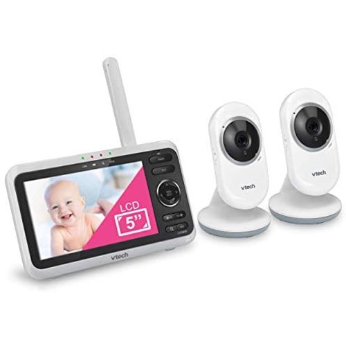 [Newly Upgraded] VTech VM350-2 Video Monitor with Battery supports 12-hr Video-mode, 21-hr Audio-mode, 5" Screen, 2 Cameras, 1000ft Long Range, Bright Night Vision, 2-WayTalk, Auto-onScreen, Lullabies
