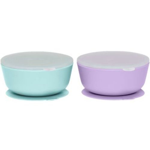 Weesprout Suction Bowls for Baby & Toddlers, 100% Silicone with Plastic Lid, 12 oz - Pastel Mint, Pastel Purple, Set of 2