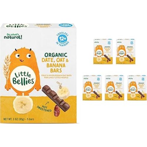 Little Bellies Organic Date, Oat & Banana Bars for Toddlers 12+ Months, 3 oz (5 Bars) - Pack of 6
