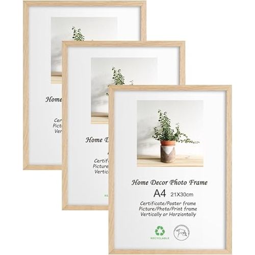 LYYYXGYP A4 OAK Wood Picture Frame 3 Pack 8.3x11.7 Wooden Photo Poster Certificate Frame with Plexiglass for Wall Mount or Tabletop Display