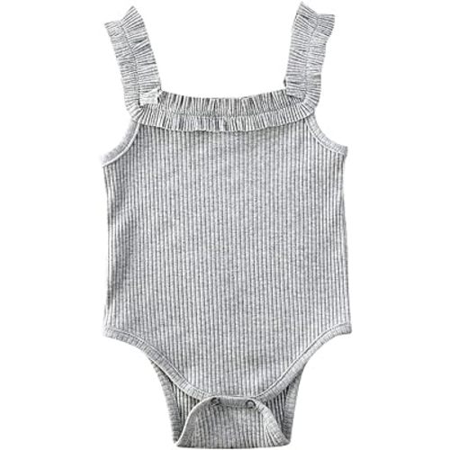 MAINESAKA Newborn Baby Girl Spaghetti Strap romper Sleeveless Ribbed Knit Daisy Print Bodysuit Cute Summer Tank Romper