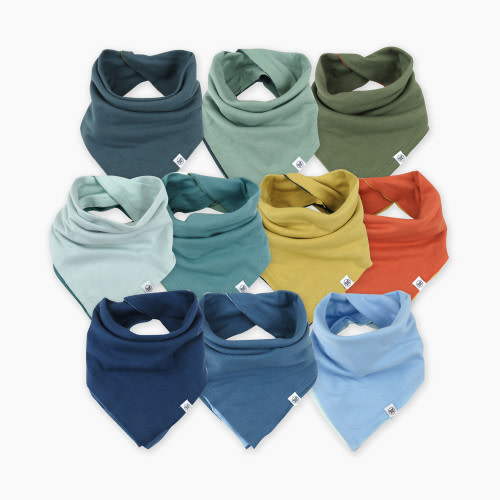 Honest Baby Clothing 10-Pack Organic Cotton Reversible Bandana Bib Burp Cloths - Blue Rainbow Gems, Os