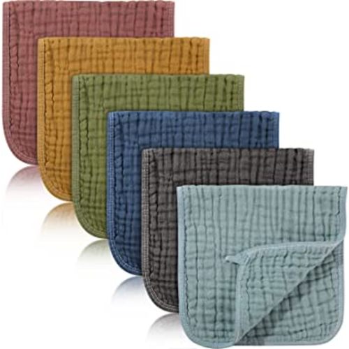 6 Pcs Muslin Burp Cloths Pure Cotton Baby Burping Rags 20 x 10 Inch 6 Layers Spit up Rags Neutral Large Soft Absorbent Multicolor Muslin Washcloths Diapers for Newborn Girl Boy (Elegant Colors Series)